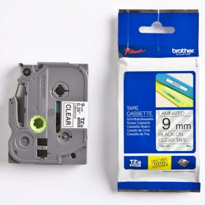 Brother oryginalny taśma do drukarek etykiet Brother TZE 121 czarny druk przezroczysty podkład laminowane 8m 9mm