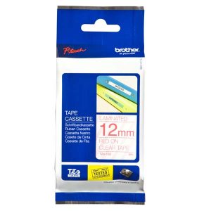 Brother oryginalny taśma do drukarek etykiet Brother TZE 132 czerwony druk przezroczysty podkład laminowane 8m 12mm