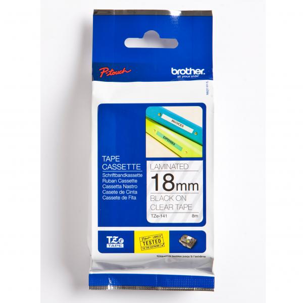 Brother oryginalny taśma do drukarek etykiet Brother TZE 141 czarny druk przezroczysty podkład laminowane 8m 18mm - obrazek 3