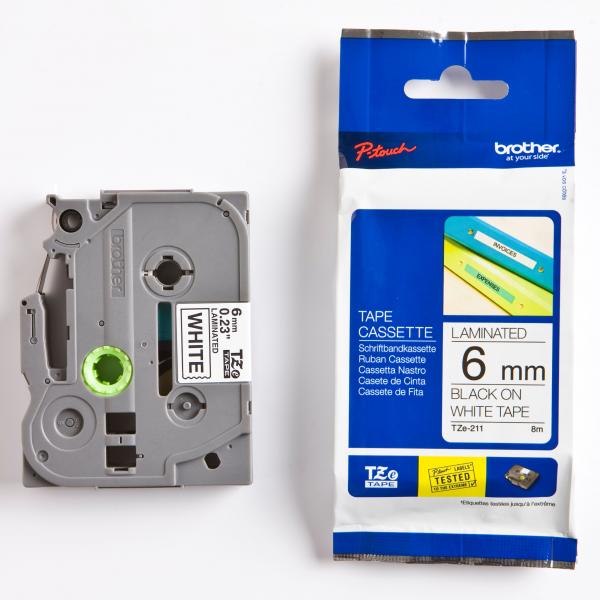 Brother oryginalny taśma do drukarek etykiet Brother TZE 211 czarny druk biały podkład laminowane 8m 6mm