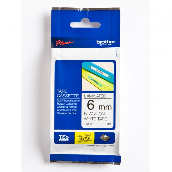 Brother oryginalny taśma do drukarek etykiet Brother TZE 211 czarny druk biały podkład laminowane 8m 6mm - obrazek 3