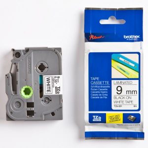 Brother oryginalny taśma do drukarek etykiet Brother TZE 221 czarny druk biały podkład laminowane 8m 9mm
