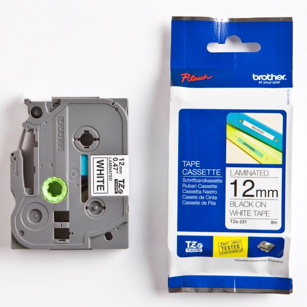 Brother oryginalny taśma do drukarek etykiet Brother TZE 231 czarny druk biały podkład laminowane 8m 12mm