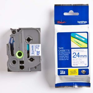 Brother oryginalny taśma do drukarek etykiet Brother TZE 253 niebieski druk biały podkład laminowane 8m 24mm