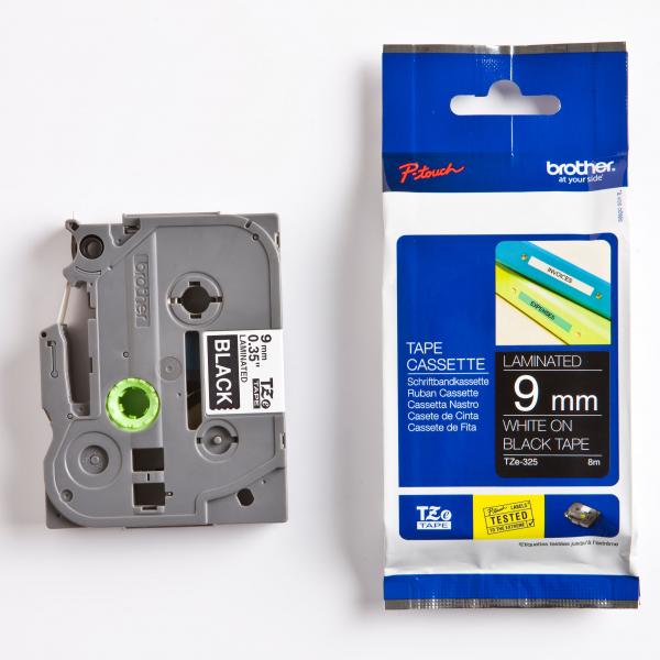 Brother oryginalny taśma do drukarek etykiet Brother TZE 325 biały druk czarny podkład laminowane 8m 9mm