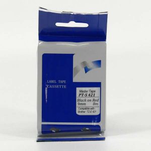 Master tape kompatybilny taśma do drukarek etykiet dla Brother PT S421 czarny druk czerwony podkład nielaminowany 8m 9mm