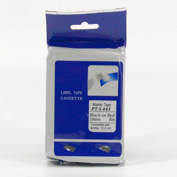 Master tape kompatybilny taśma do drukarek etykiet dla Brother PT S441 czarny druk czerwony podkład nielaminowany 8m 18mm