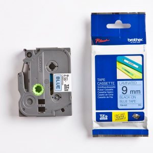 Brother oryginalny taśma do drukarek etykiet Brother TZE 521 czarny druk niebieski podkład laminowane 8m 9mm