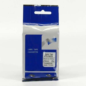 Master tape kompatybilny taśma do drukarek etykiet dla Brother PT S651 czarny druk żołty podkład nielaminowany 8m 24mm