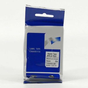 Master tape kompatybilny taśma do drukarek etykiet dla Brother PT S721 czarny druk zielony podkład nielaminowany 8m 9mm