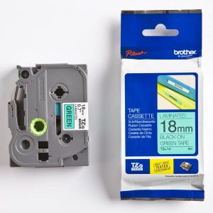 Brother oryginalny taśma do drukarek etykiet Brother TZE 741 czarny druk zielony podkład laminowane 8m 18mm