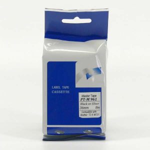 Master tape kompatybilny taśma do drukarek etykiet dla Brother PT M961 czarny druk srebrny podkład nielaminowany 8m 36mm
