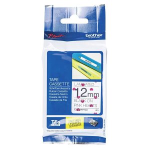 Brother oryginalny taśma do drukarek etykiet Brother TZE MPPH31 czarny druk biały podkład 4m 12mm ruzova srdce na pozadi