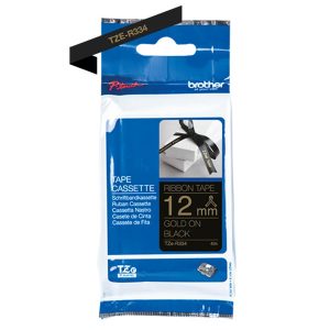 Brother oryginalny taśma do drukarek etykiet Brother TZE R334 złoty druk czarny podkład tekstylny 4m 12mm