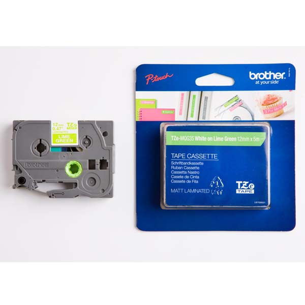 Brother oryginalny taśma do drukarek etykiet Brother TZE MQG35 biały druk zielony podkład 12mm