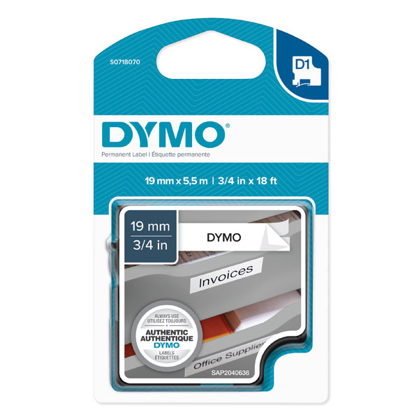 Dymo oryginalny taśma do drukarek etykiet Dymo 16960 S0718070 czarny druk biały podkład 5.5m 19mm D1 specjalna poliestrow