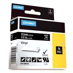 Dymo oryginalny taśma do drukarek etykiet Dymo 1805435 biały druk czarny podkład 5.5m 12mm RHINO winylowa D1