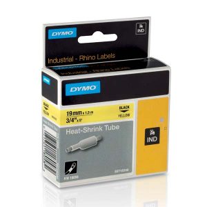 Dymo oryginalny taśma do drukarek etykiet Dymo 18058 S0718340 czarny druk żołty podkład 1.5m 19mm RHINO rurka termokurczliw