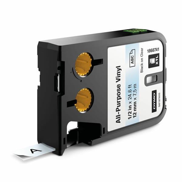 Dymo oryginalny taśma do drukarek etykiet Dymo 1868741 czarny druk przezroczysty podkład 7m 12mm XTL winylowa uniwersalna
