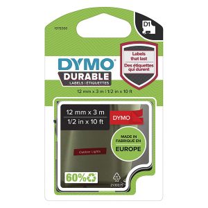 Dymo oryginalny taśma do drukarek etykiet Dymo 1978366 w kolorze białym druk czerwony podkład 3m 12mm D1 trwałe winylowe