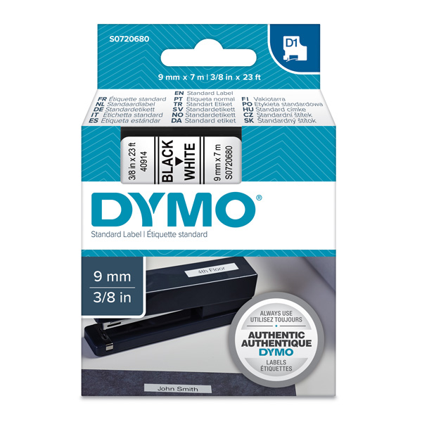 Dymo oryginalny taśma do drukarek etykiet Dymo 40913 S0720680 czarny druk biały podkład 7m 9mm D1 - obrazek 2