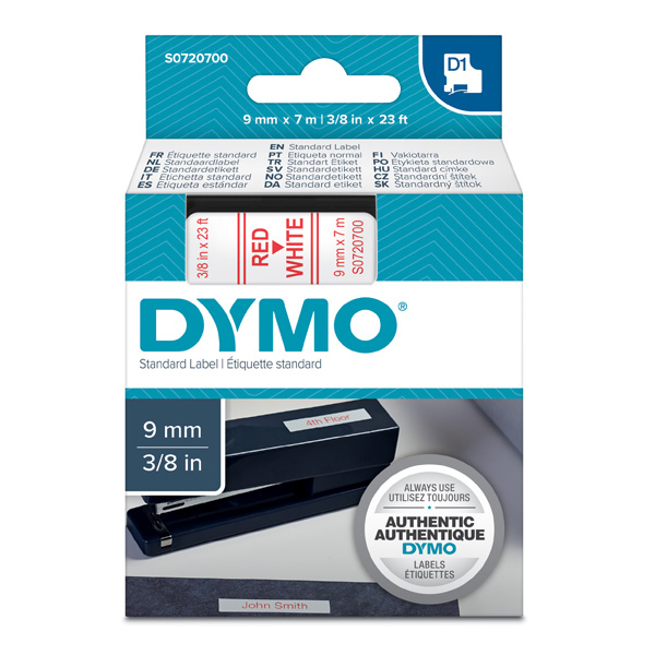 Dymo oryginalny taśma do drukarek etykiet Dymo 40915 S0720700 czerwony druk biały podkład 7m 9mm D1 - obrazek 2