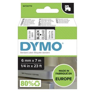 Dymo oryginalny taśma do drukarek etykiet Dymo 43610 S0720770 czarny druk przezroczysty podkład 7m 6mm D1