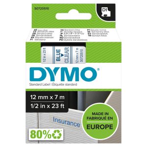 Dymo oryginalny taśma do drukarek etykiet Dymo 45011 S0720510 niebieski druk przezroczysty podkład 7m 12mm D1