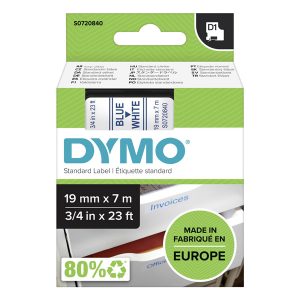 Dymo oryginalny taśma do drukarek etykiet Dymo 45804 S0720840 niebieski druk biały podkład 7m 19mm D1