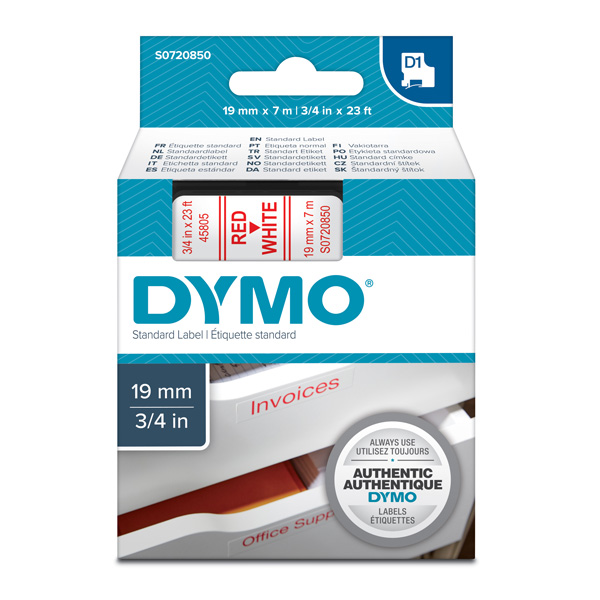 Dymo oryginalny taśma do drukarek etykiet Dymo 45805 S0720850 czerwony druk biały podkład 7m 19mm D1 - obrazek 2