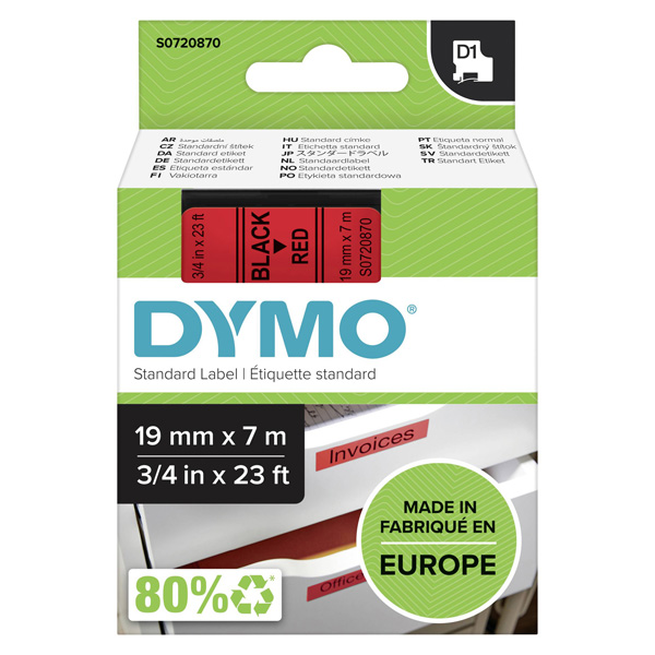 Dymo oryginalny taśma do drukarek etykiet Dymo 45807 S0720870 czarny druk czerwony podkład 7m 19mm D1
