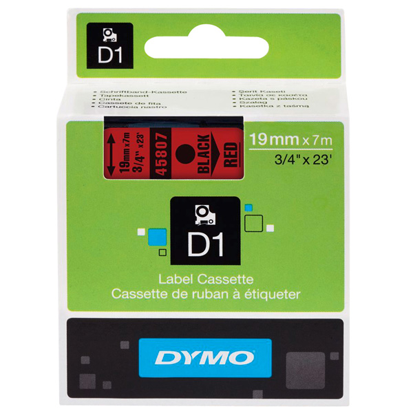 Dymo oryginalny taśma do drukarek etykiet Dymo 45807 S0720870 czarny druk czerwony podkład 7m 19mm D1 - obrazek 3