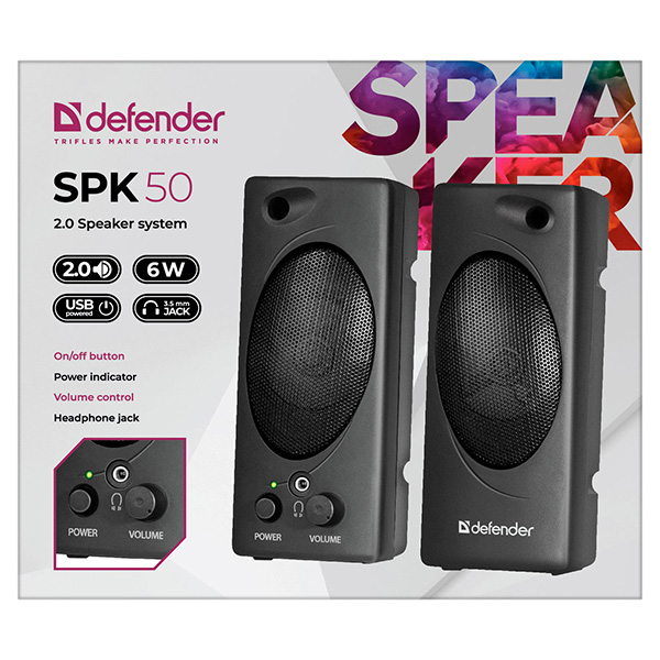 Defender głośniki SPK 50 2.0 6W czarne regulacja głośności gniazdo do słuchawek jack 35 Inch 200Hz20kHz - obrazek 2
