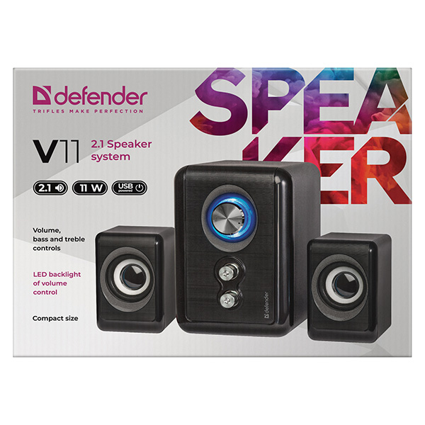 Defender głośniki V11 2.1 11W czarne regulacja głośności regulacja głośności niskich i wysokich tonow 40Hz18kHz - obrazek 3