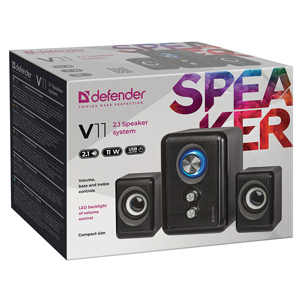 Defender głośniki V11 2.1 11W czarne regulacja głośności regulacja głośności niskich i wysokich tonow 40Hz18kHz - obrazek 4