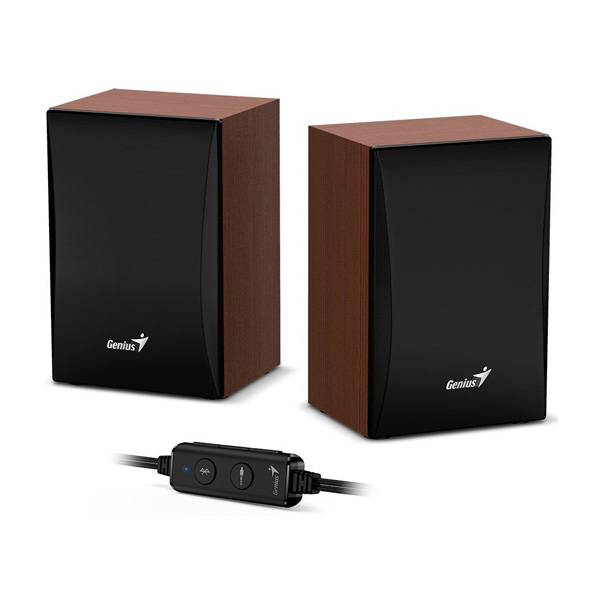 Genius głośniki SP HF380 BT 2.0 3W brązowo czarny regulacja głośności BT drewniane 35 mm jack USB 150Hz 20kHz - obrazek 2
