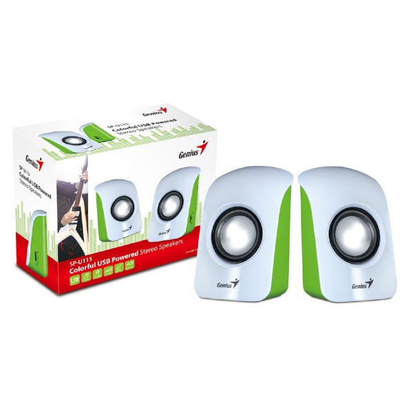 Genius głośniki SP U115 2.0 3W Biało zielone regulacja głośności stołowy 200Hz 18kHz - obrazek 3