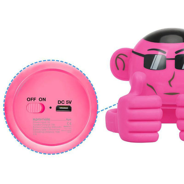 Promate Głośnik bluetooth Ape Li Ion 1.0 3W rożowy dla dzieci uchwyt na telefon - obrazek 4