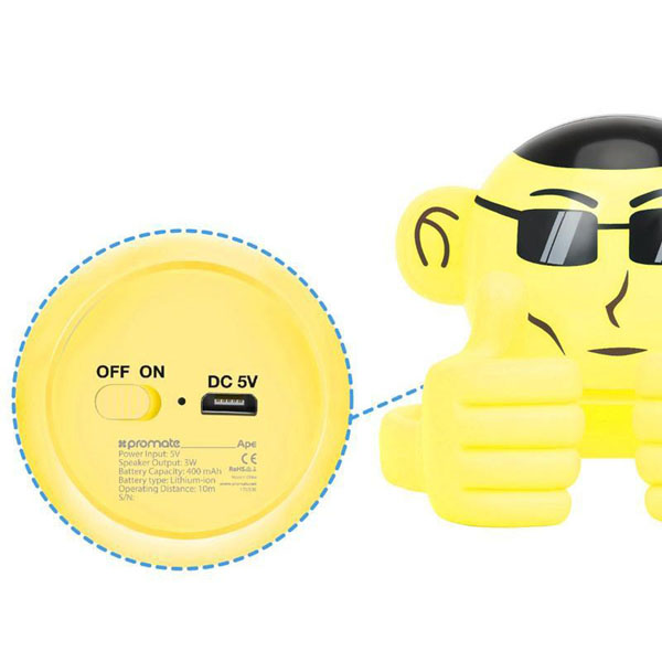 Promate Głośnik bluetooth Ape Li Ion 1.0 3W żołty dla dzieci uchwyt na telefon - obrazek 4