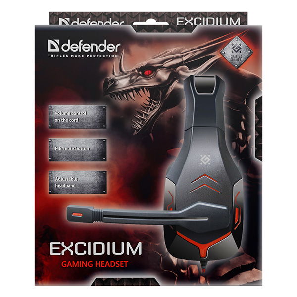 Defender Excidium Gaming Headset słuchawki z mikrofonem regulacja głośności czarna 2.0 50 mm przetworniki typ 2x 3.5 mm jack - obrazek 4