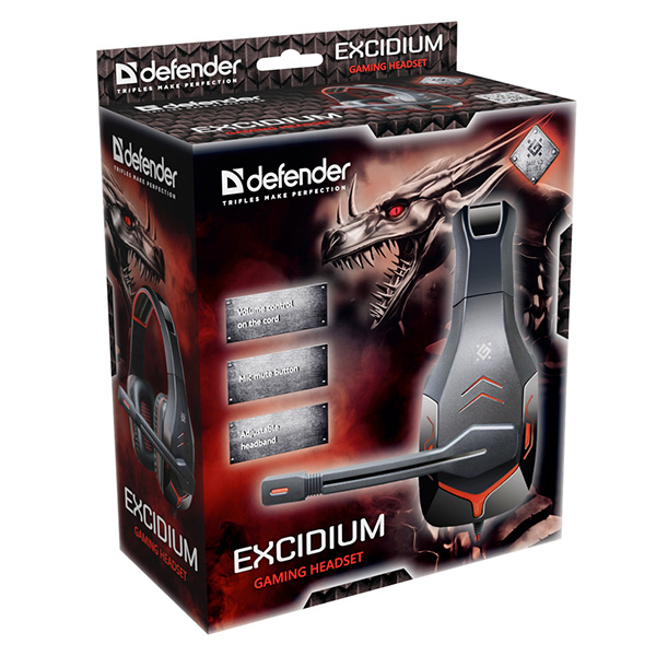 Defender Excidium Gaming Headset słuchawki z mikrofonem regulacja głośności czarna 2.0 50 mm przetworniki typ 2x 3.5 mm jack - obrazek 5