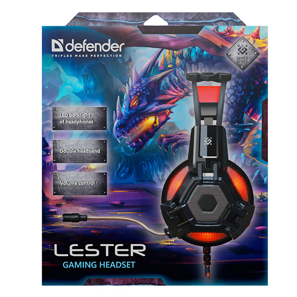 Defender Lester Gaming Headset słuchawki z mikrofonem regulacja głośności czarno czerwona 2.0 50 mm przetworniki typ 2x 3.5 - obrazek 3