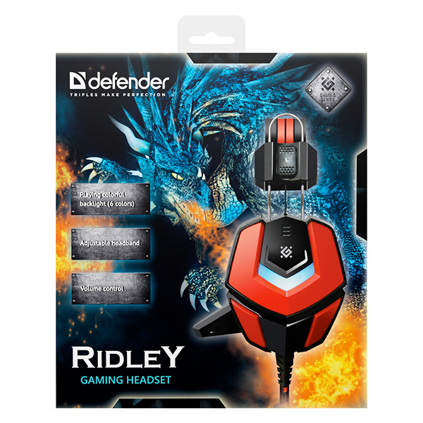 Defender Ridley Gaming Headset słuchawki z mikrofonem regulacja głośności czarno czerwona 2.0 50 mm przetworniki typ 2x 3.5 - obrazek 3