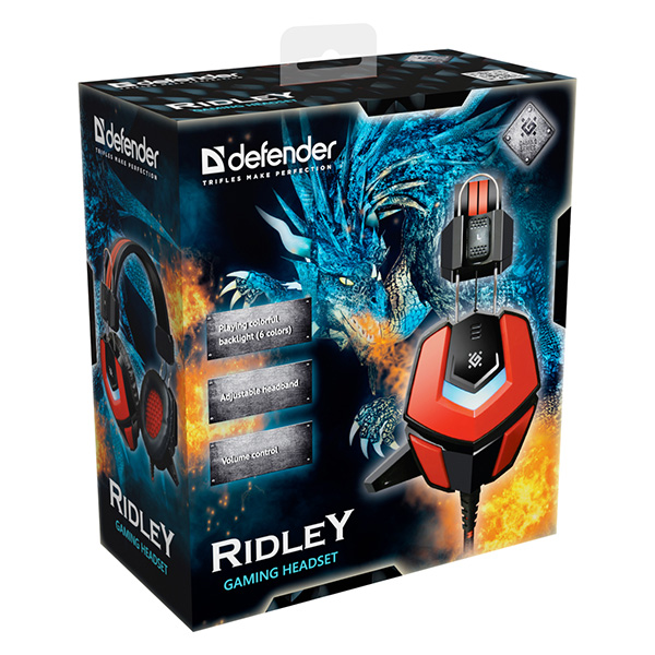 Defender Ridley Gaming Headset słuchawki z mikrofonem regulacja głośności czarno czerwona 2.0 50 mm przetworniki typ 2x 3.5 - obrazek 4