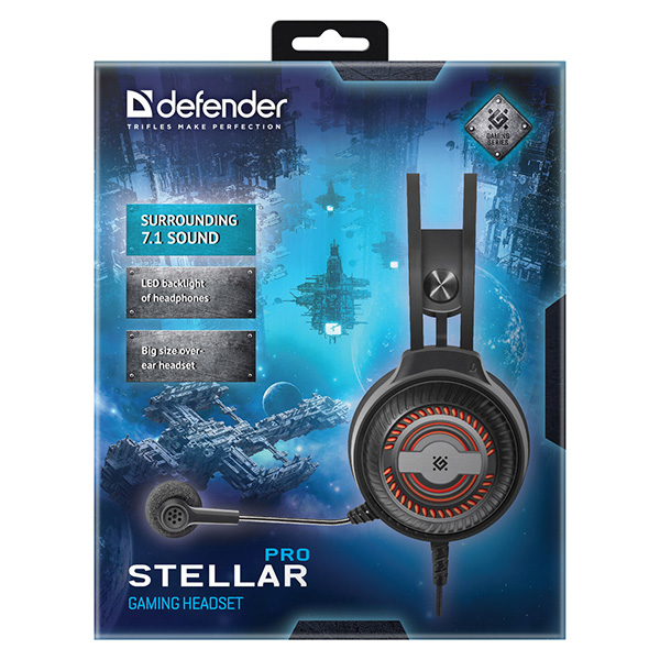 Defender Stellar Pro Gaming Headset słuchawki z mikrofonem regulacja głośności czarna 7.1 virtual 50 mm przetworniki typ U - obrazek 5