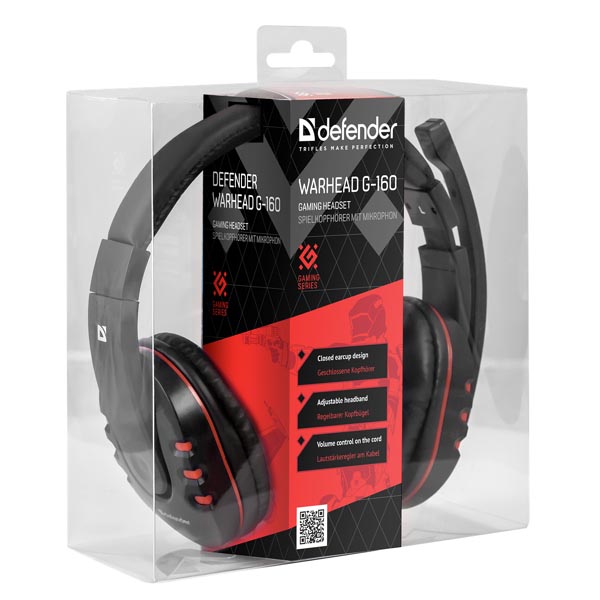 Defender Warhead G 160 Gaming Headset słuchawki z mikrofonem regulacja głośności czarna 2x 3.5 mm jack - obrazek 3