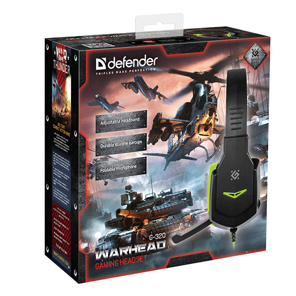 Defender Warhead G 320 Gaming Headset słuchawki z mikrofonem regulacja głośności czarno zielona 2.0 2x 3.5 mm jack - obrazek 6