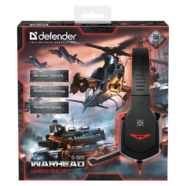 Defender Warhead G 320 Gaming Headset słuchawki z mikrofonem regulacja głośności czarno czerwona 2.0 2x 3.5 mm jack - obrazek 5