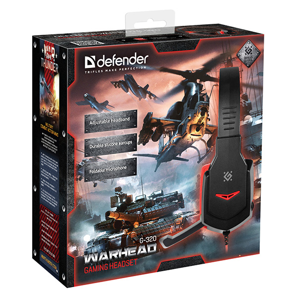 Defender Warhead G 320 Gaming Headset słuchawki z mikrofonem regulacja głośności czarno czerwona 2.0 2x 3.5 mm jack - obrazek 6
