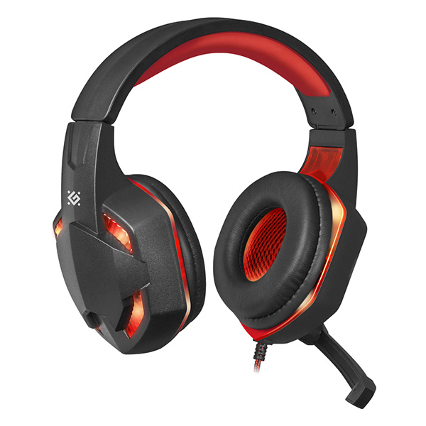 Defender Warhead G 370 Gaming Headset słuchawki z mikrofonem regulacja głośności czarno czerwona 2.0 2x 3.5 mm jack + USB